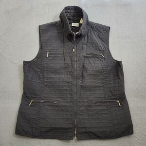Chico's Women 2 US L  Black Quilted Mock Neck Full Zip Vest